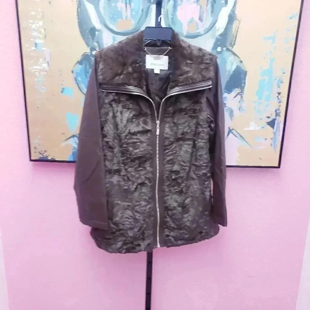 Dennis by Dennis Basco Sterling Brown Faux Fur Jacket